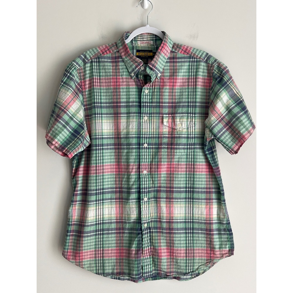 Ralph Lauren Rugby Mens XL India Madras Plaid Short Sleeve Button Down Shirt